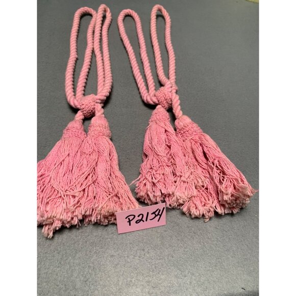 Pair Of Pink Twisted Rope Curtain Tiebacks with Tassels 18" Long Set of 2 - Picture 5 of 12